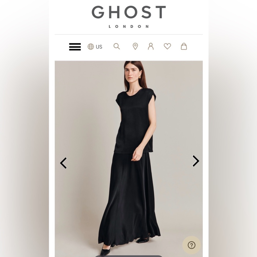 NWOT! Ghost London Black Satin Skirt Size Small
